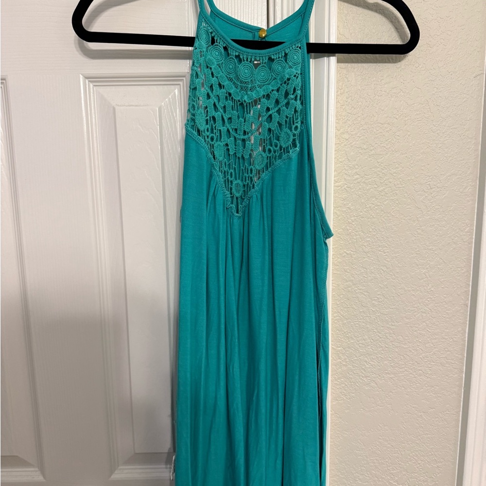 Turquoise Sleeveless Crochet Dress